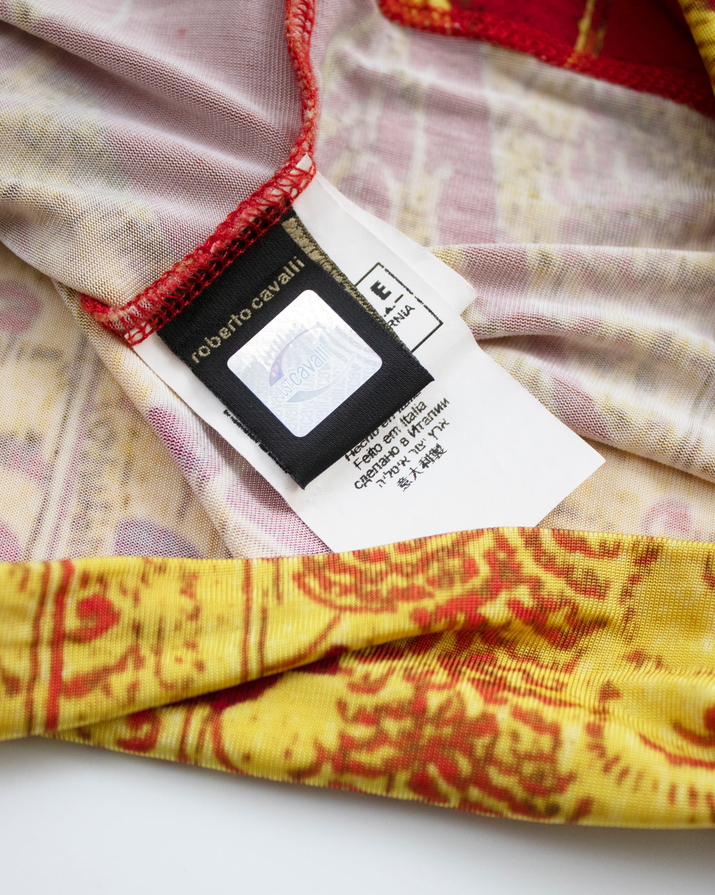 Just Cavalli Red/Yellow Oriental Print Bodycon Midi Dress / IT 44 (S-M)