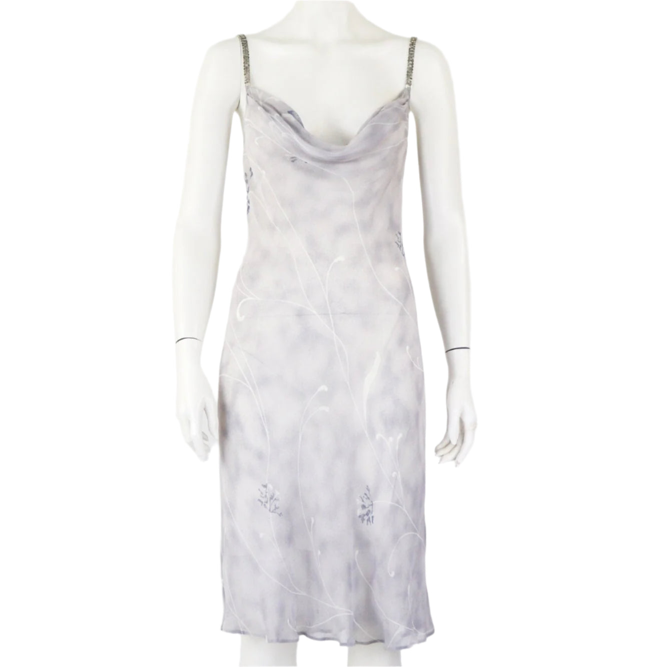 NWT Vintage Maria Grazia Severi Pale Lilac Viscose Slip Dress Rhinestones Straps / IT 42 (S-M)