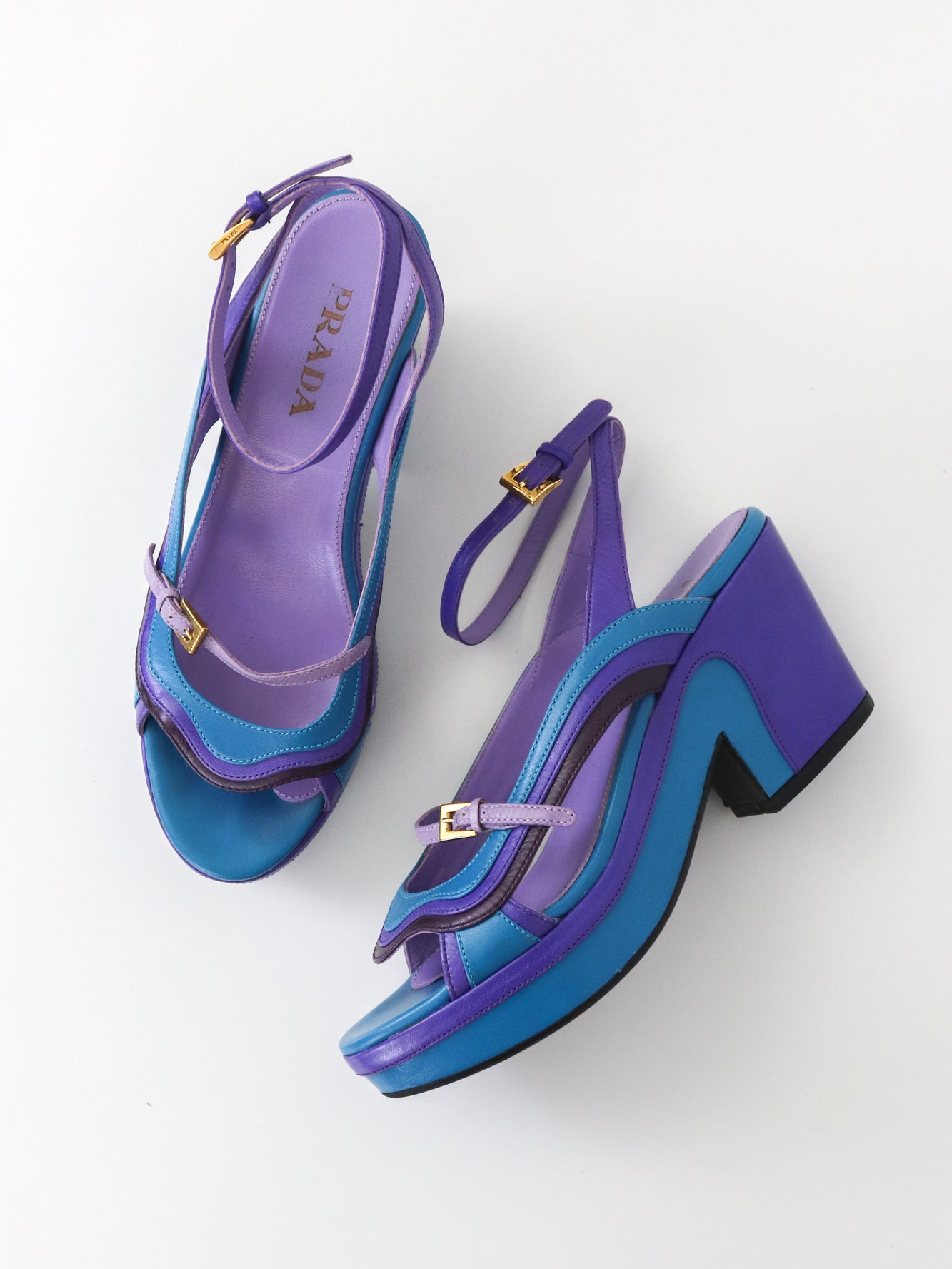 S/S 2008 Prada James Jean Fairy Collection Blue Purple Wave Sandals / 36.5 (US 6.5)