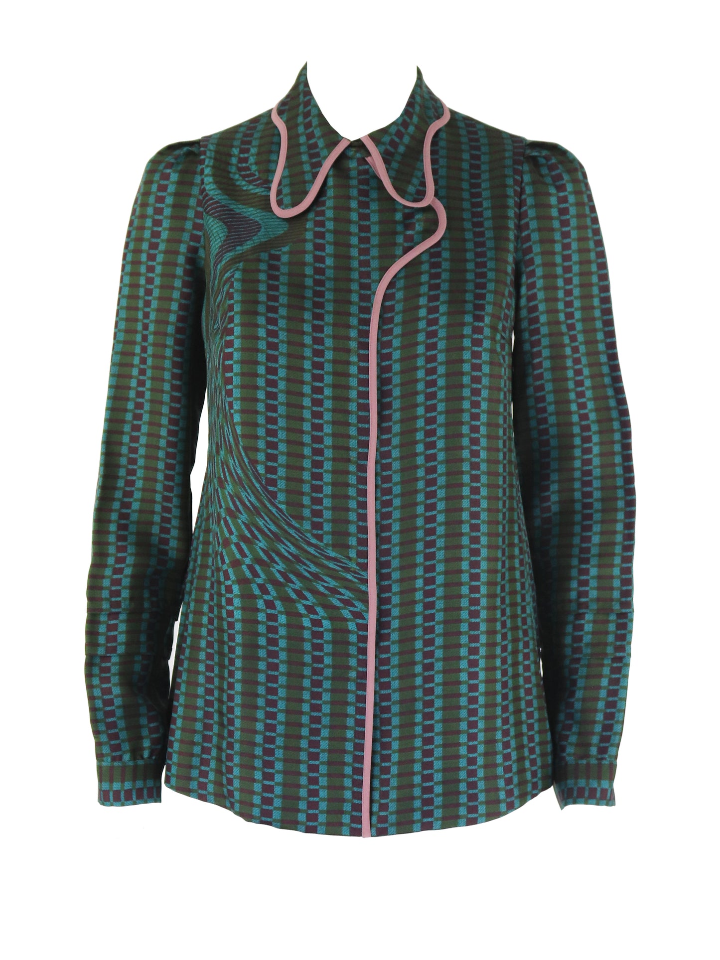 S/S 2008 Prada Fairy Collection Forest Green Silk Runway Blouse / IT 40 (XS-S)