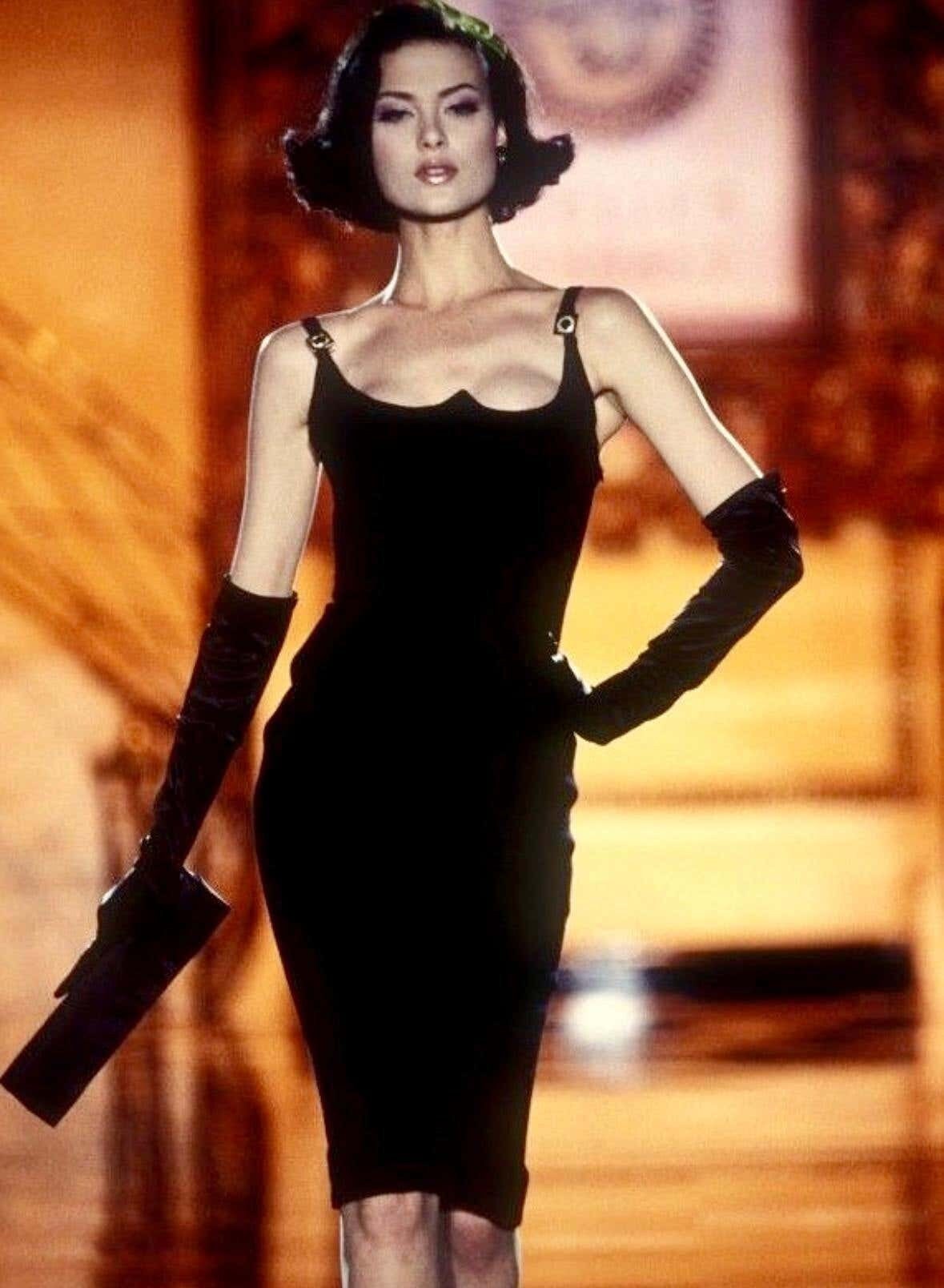 Vintage 1995 Versace Jeans Couture Scalloped Neckline Dress Medusa Head Straps / XS-S