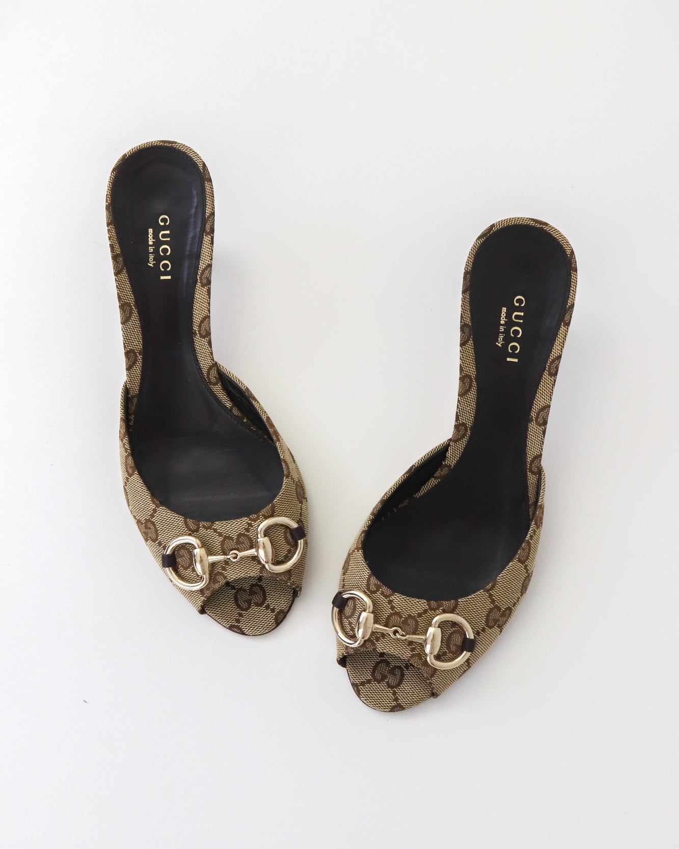 Vintage 2000s Gucci GG Monogram Kitten Heel Mules Horsebit Detail / 36.5 (US 6.5)