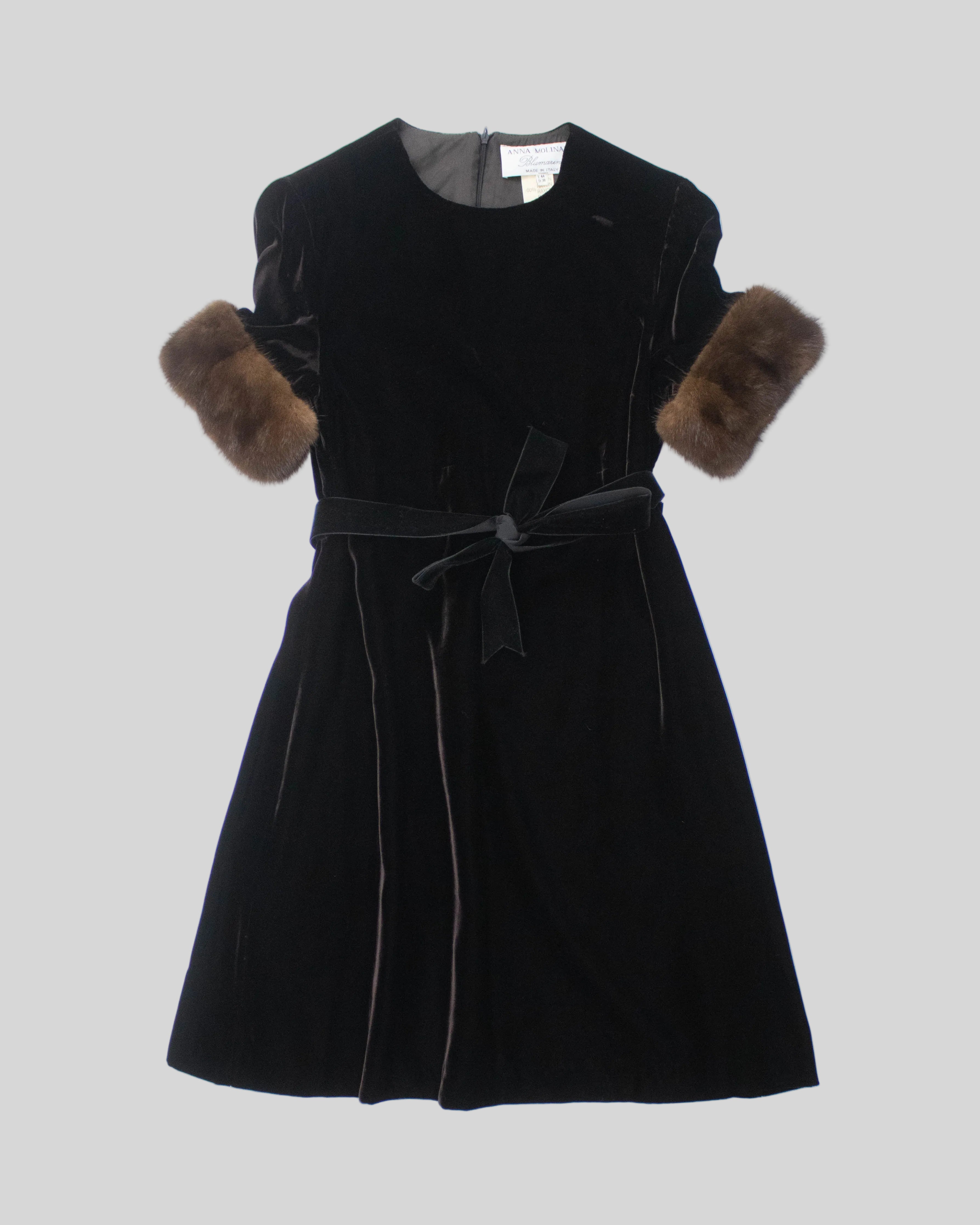 Vintage 1990s Blumarine by Anna Molinari Fur Cuff Velvet Dress – tseskarb