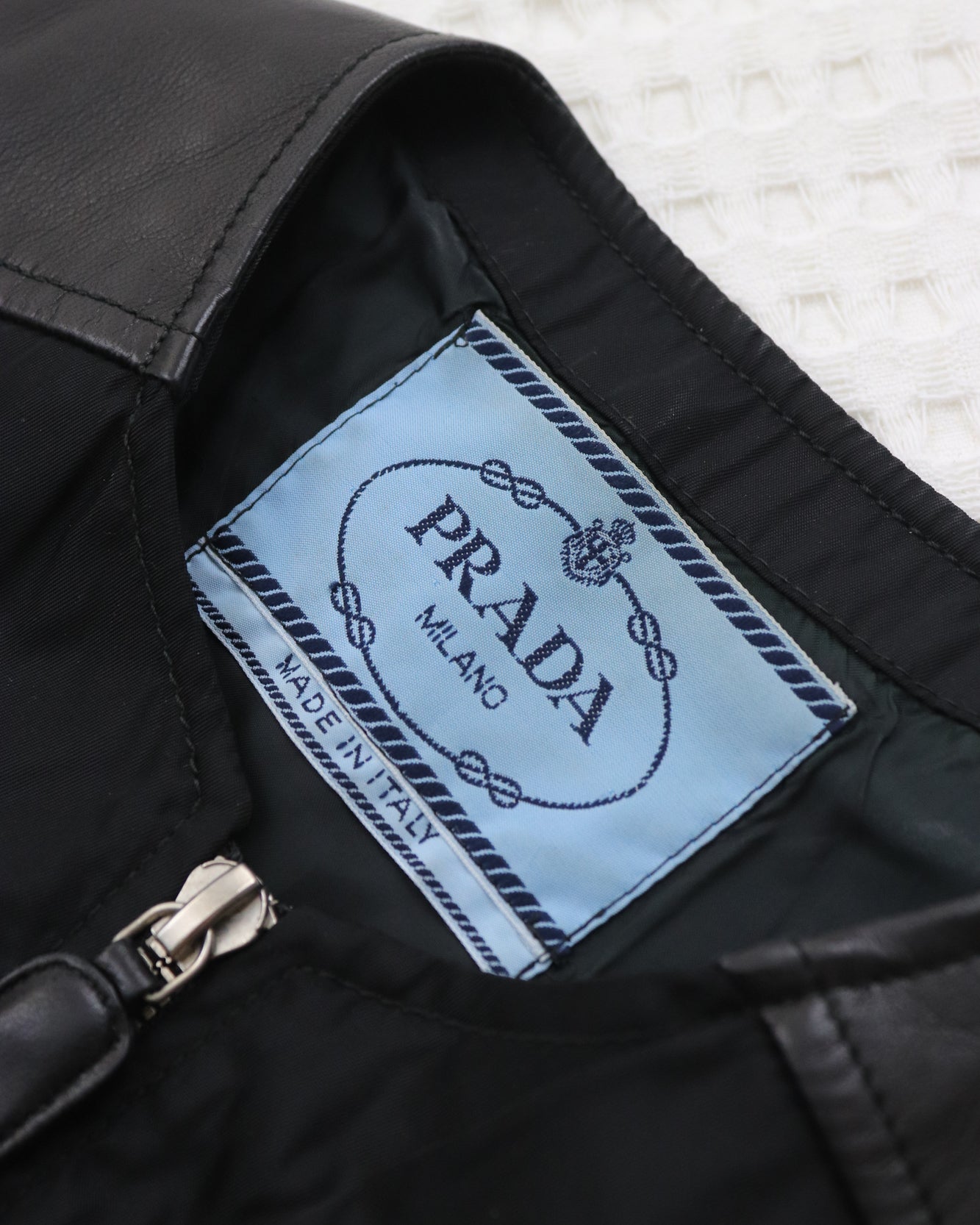 Vintage F/W 1994 Prada Leather Nylon Runway Cropped Belted Vest / M
