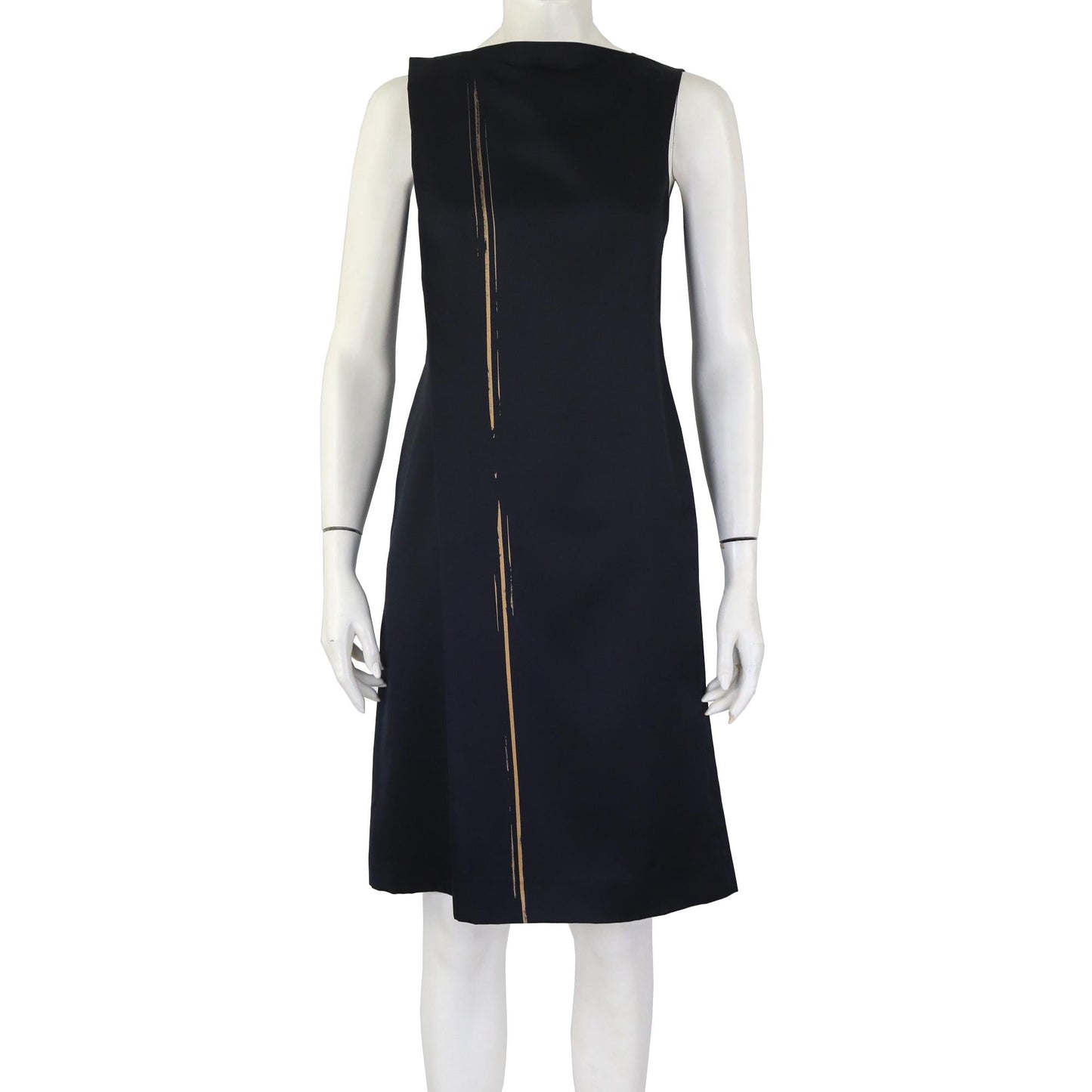 Vintage F/W 1997 Calvin Klein Collection Black Satin Dress Gold Line Detail / XS
