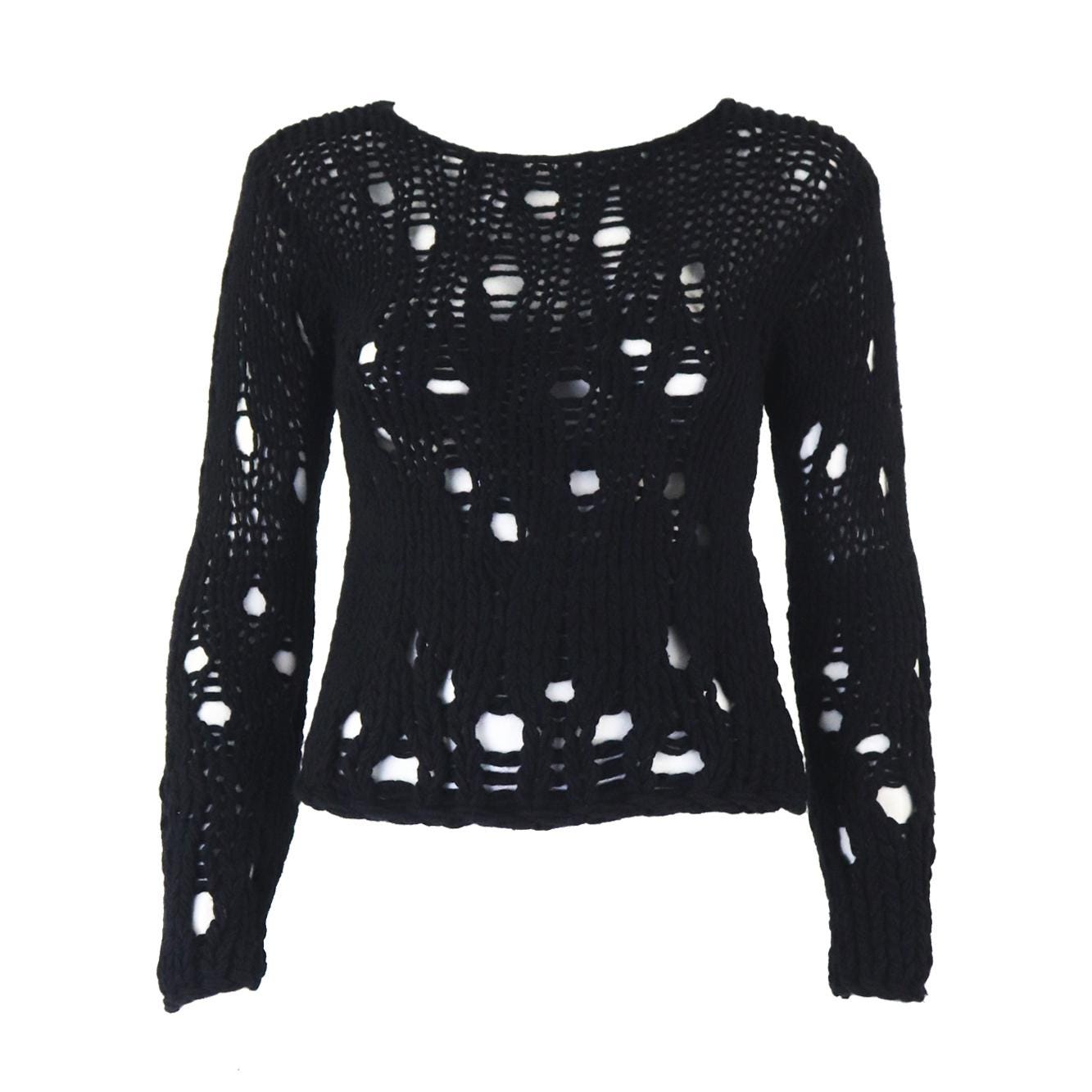 Vintage F/W 1999 Calvin Klein Collection Black Chunky Knit Cashmere Runway Sweater / S