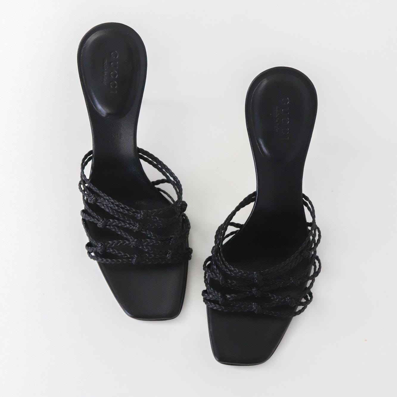 Vintage F/W 2002 Gucci by Tom Ford Black Braided Leather Mules / 35.5 (US 5.5)