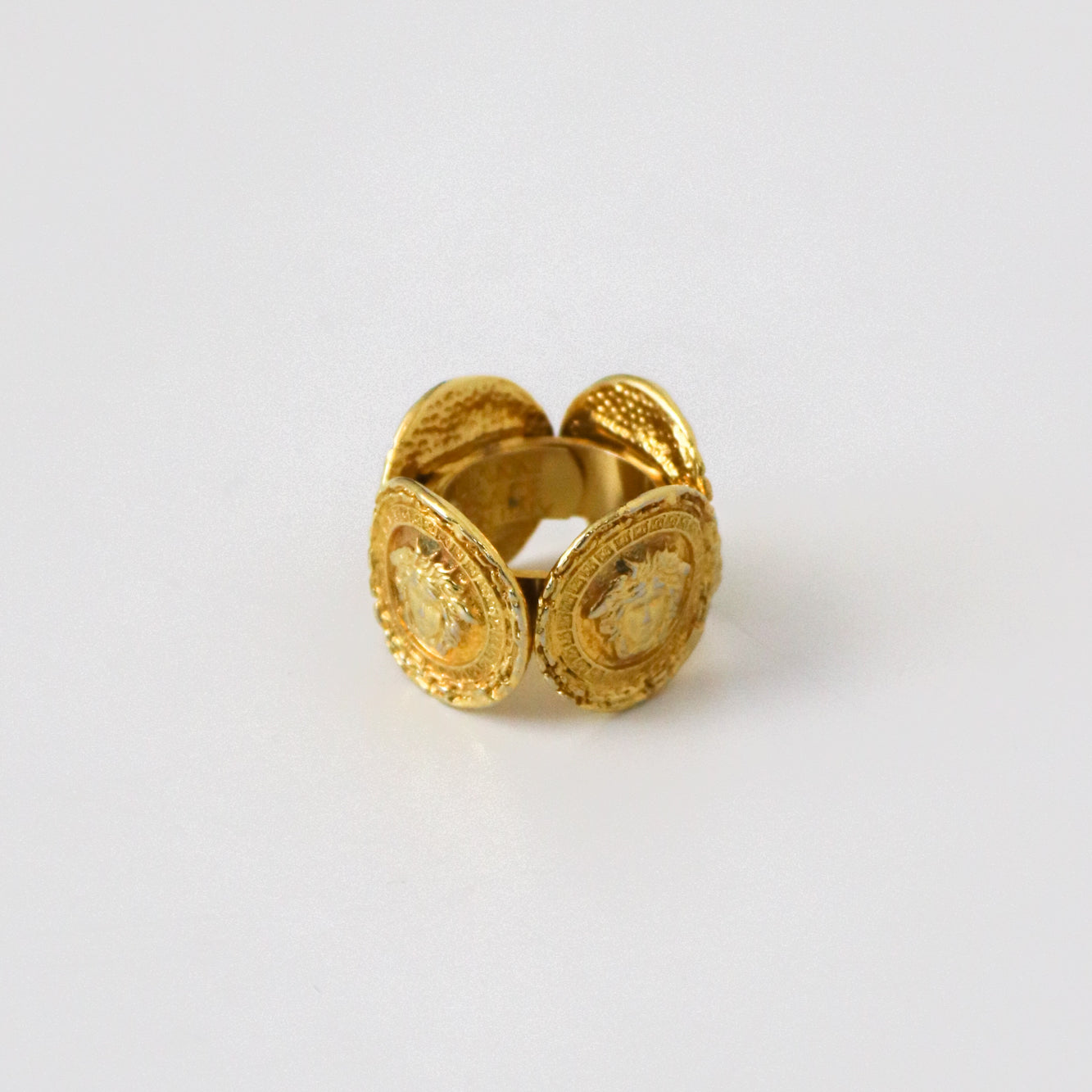 Vintage Gianni Versace Medusa Coin Gold Toned Ring As seen on Lady Gaga