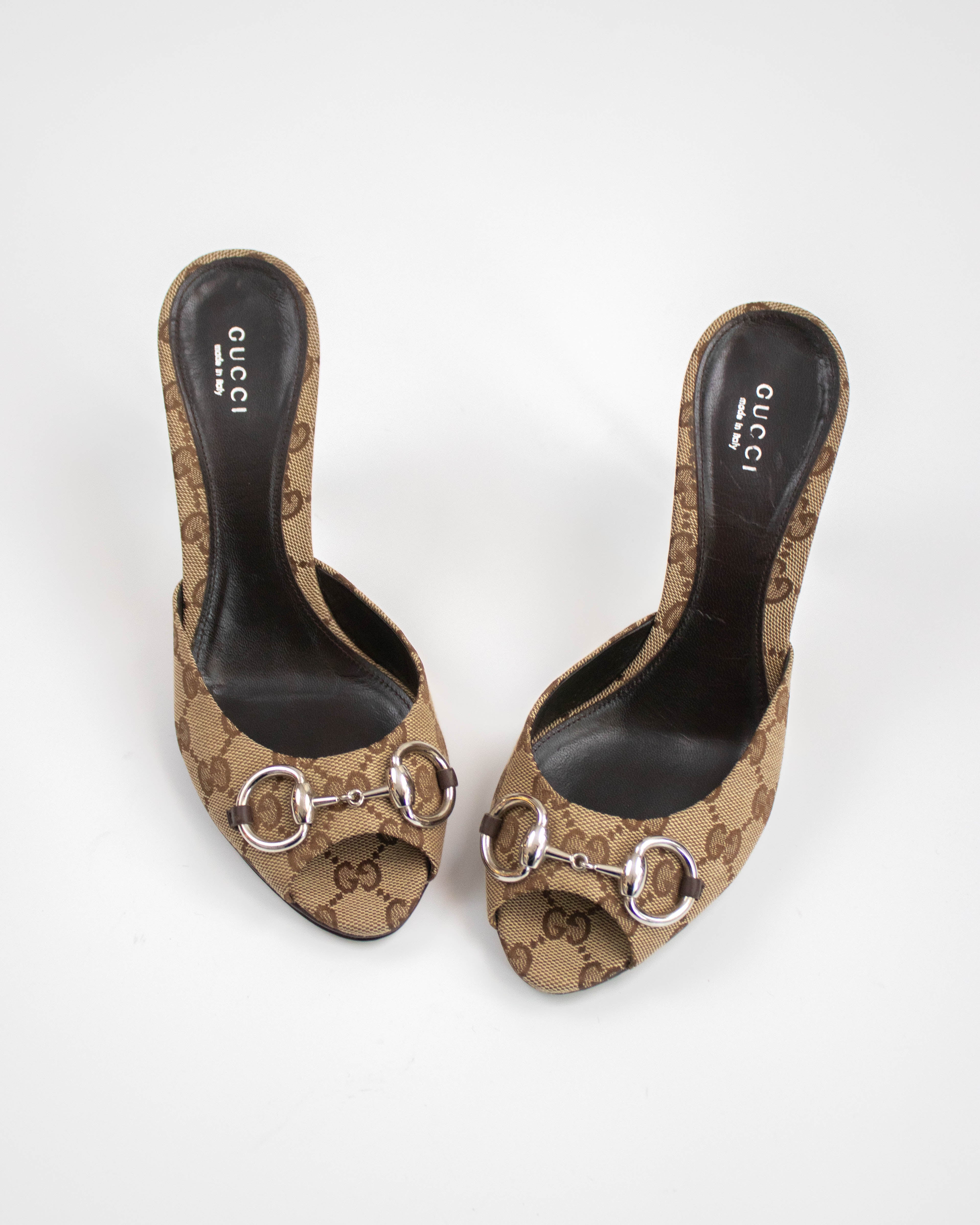 Vintage Gucci GG Monogram Canvas Mule Heels Horsebit Detail – tseskarb