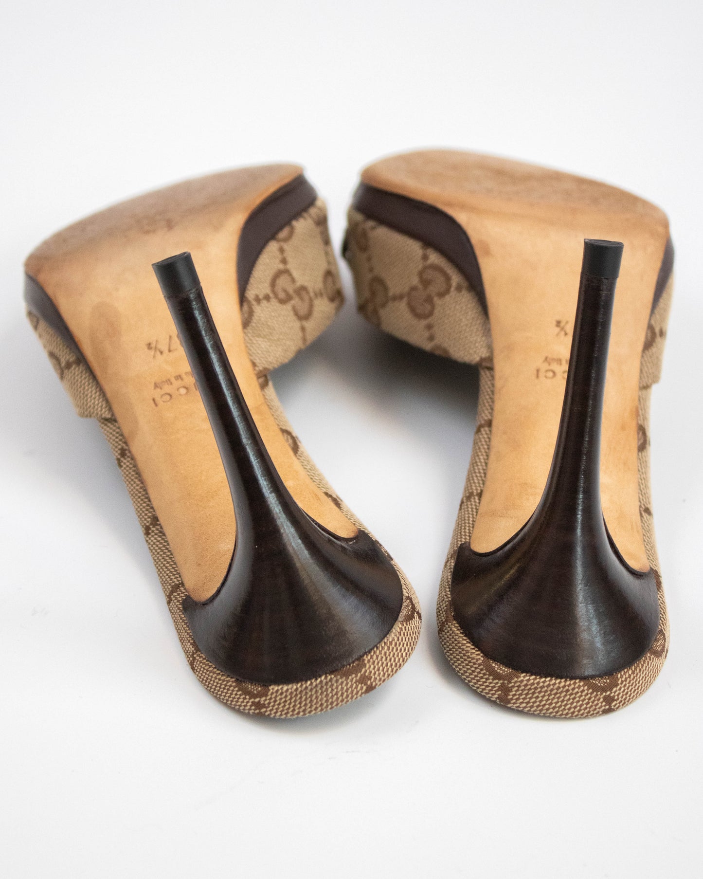 Vintage Gucci GG Monogram Canvas Mule Heels Horsebit Detail / 37.5 (US 7.5)