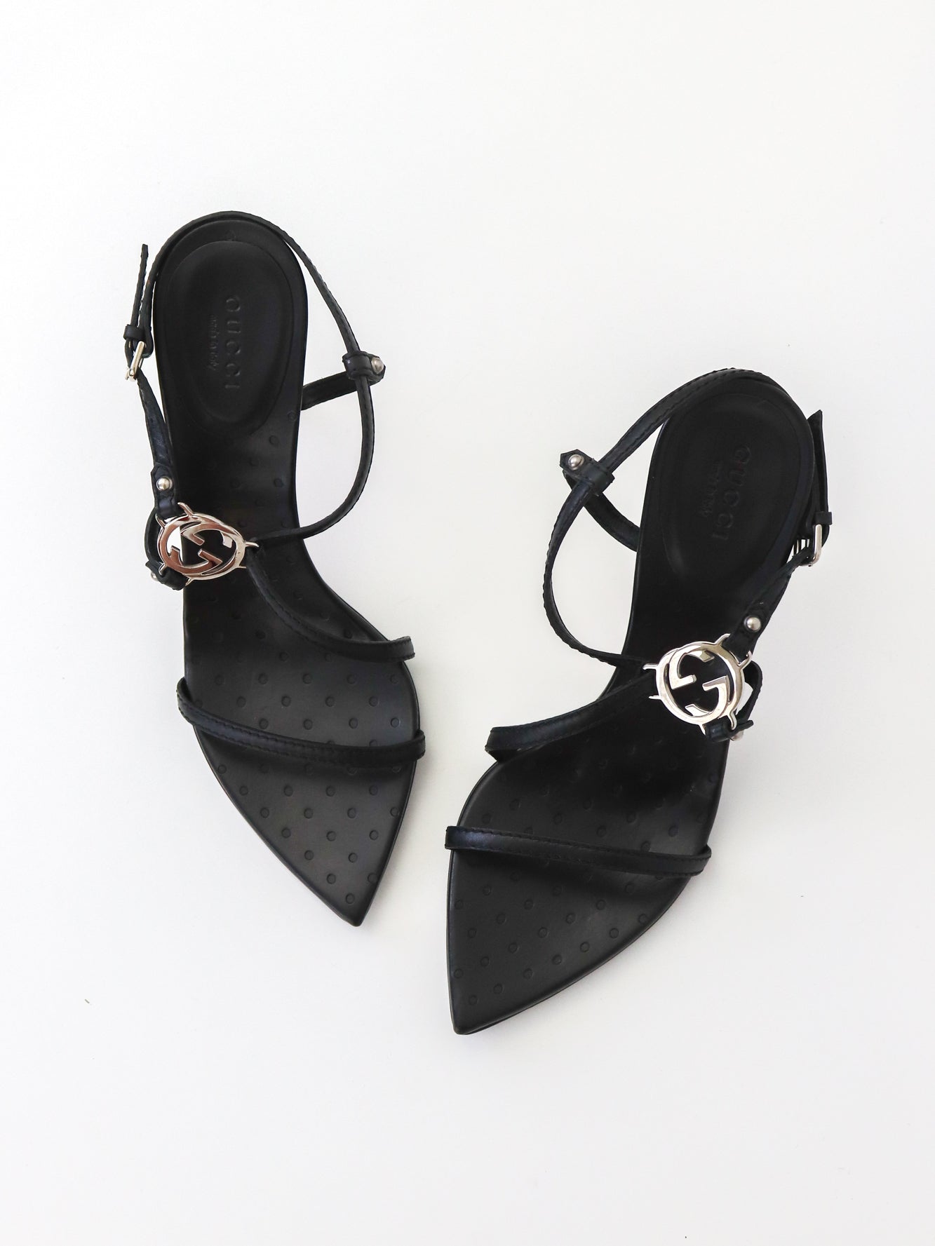 Vintage Gucci by Tom Ford Black Interlocking G Logo Strappy Sandals / 37 (US 7)