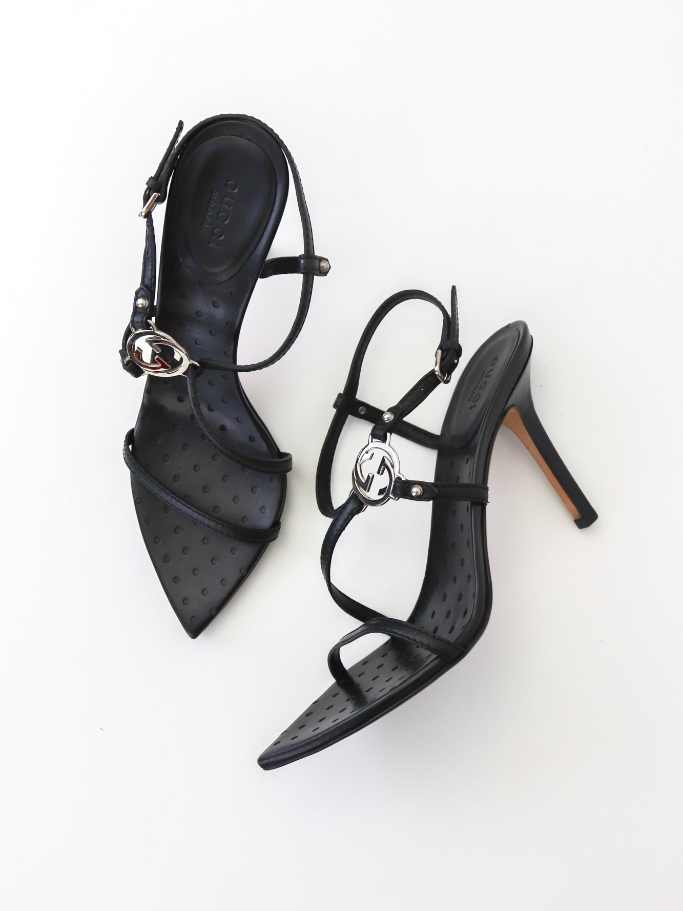 Vintage Gucci by Tom Ford Black Interlocking G Logo Strappy Sandals / 37 (US 7)