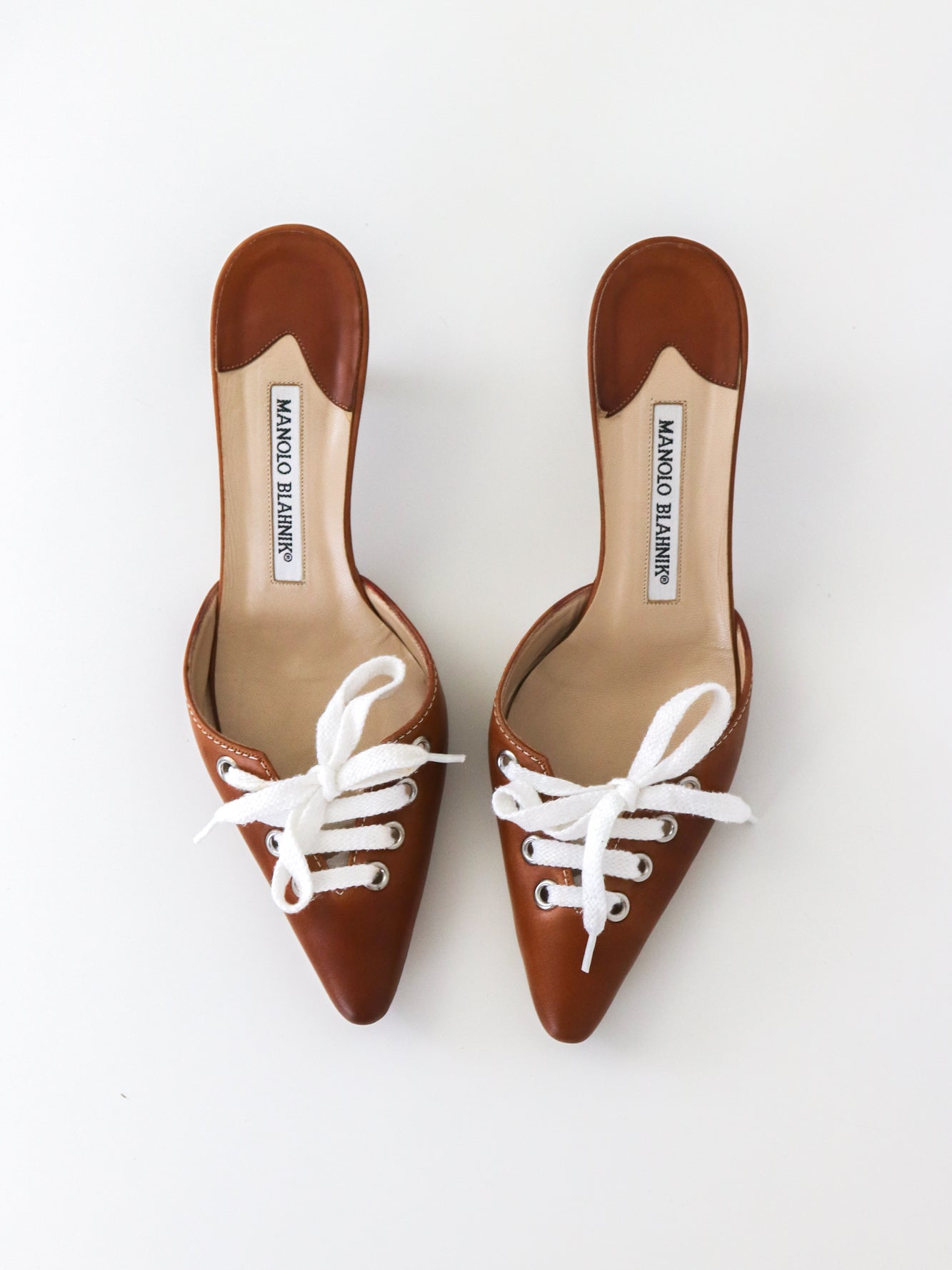 Vintage Manolo Blahnik Sneaker Mules Shoelaces Detail Kitten Heels / 36.5 (US 6.5)