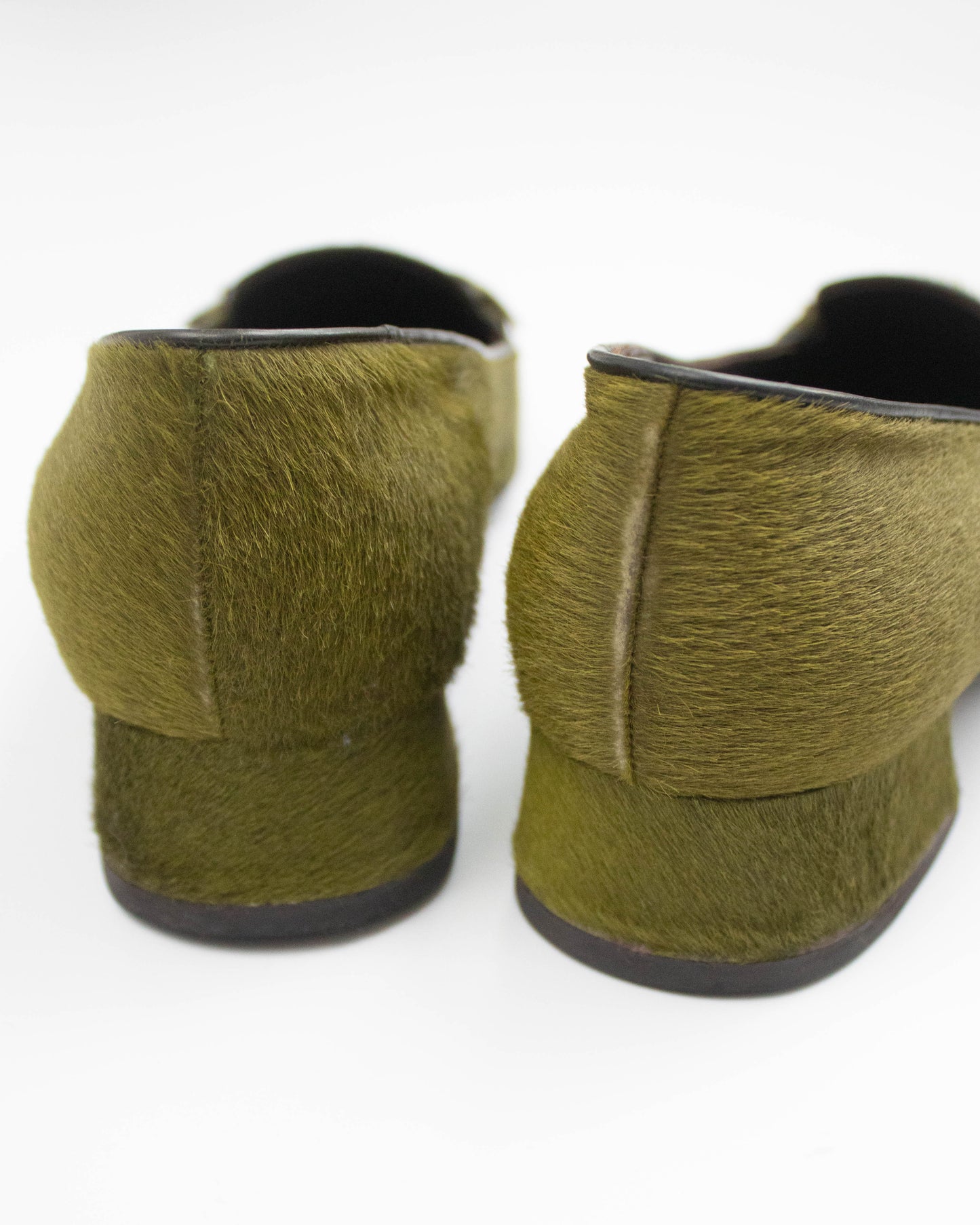 Vintage Prada 1990s Green Ponyhair Loafer Shoes / 35.5 (US 5.5)