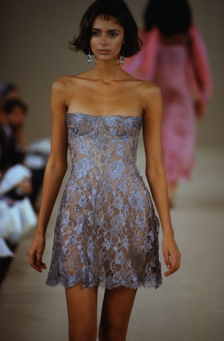 calvin klein vintage dress Vintage S/S 1992 Calvin Klein Collection Silver Lace Silk Runway Dress –  tseskarb