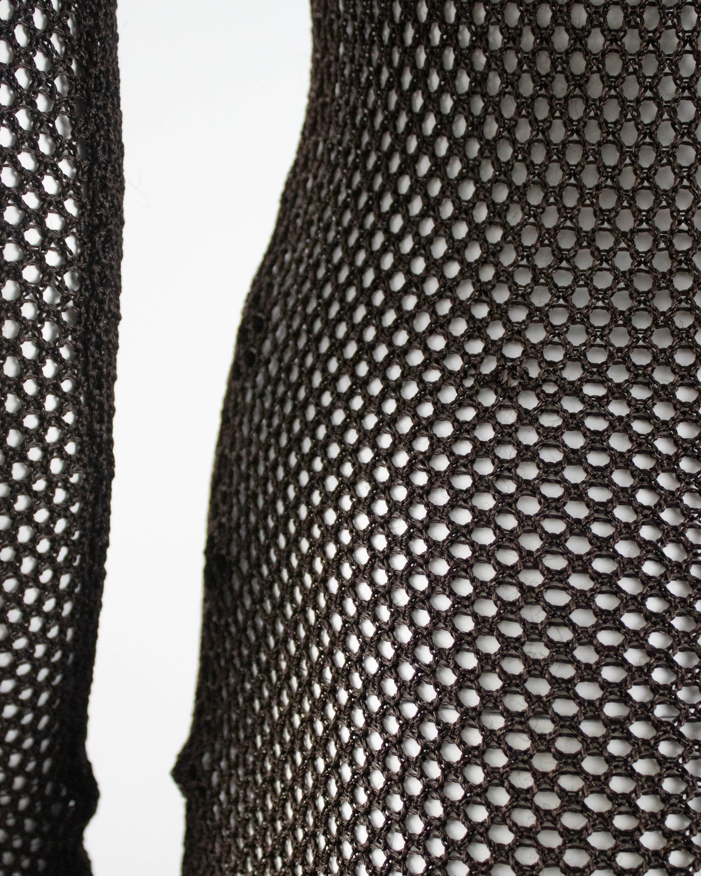 Vintage S/S 1994 Rifat Ozbek Brown Fishnet Dress Silk Maxi Slip Set / S-M