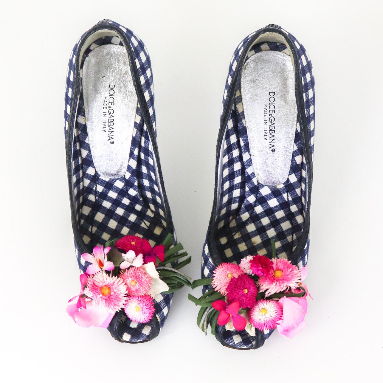 Vintage S/S 2006 Dolce&Gabbana Gingham Plaid Flower Detail Heels / 37 (US 7)
