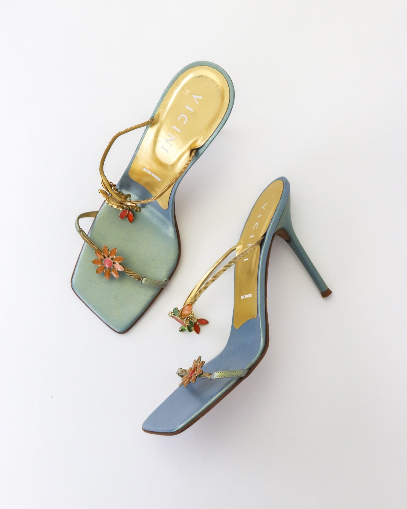 Vintage Vicini Giuseppe Zanotti Metallic Blue Square Toe Bejeweled Mule Heels / 38 (US 8)
