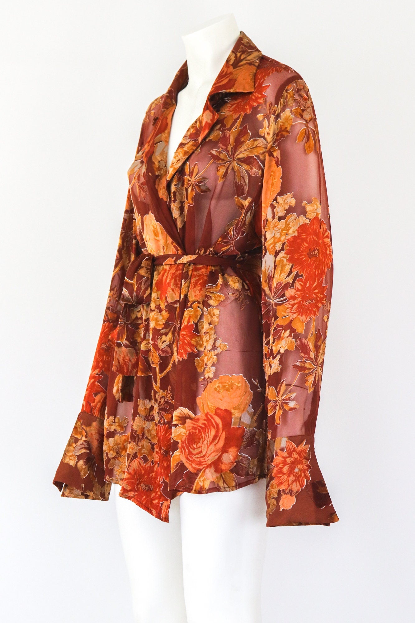 Vintage Gianfranco Ferre Viscose Silk Sheer Floral Print Blouse / L