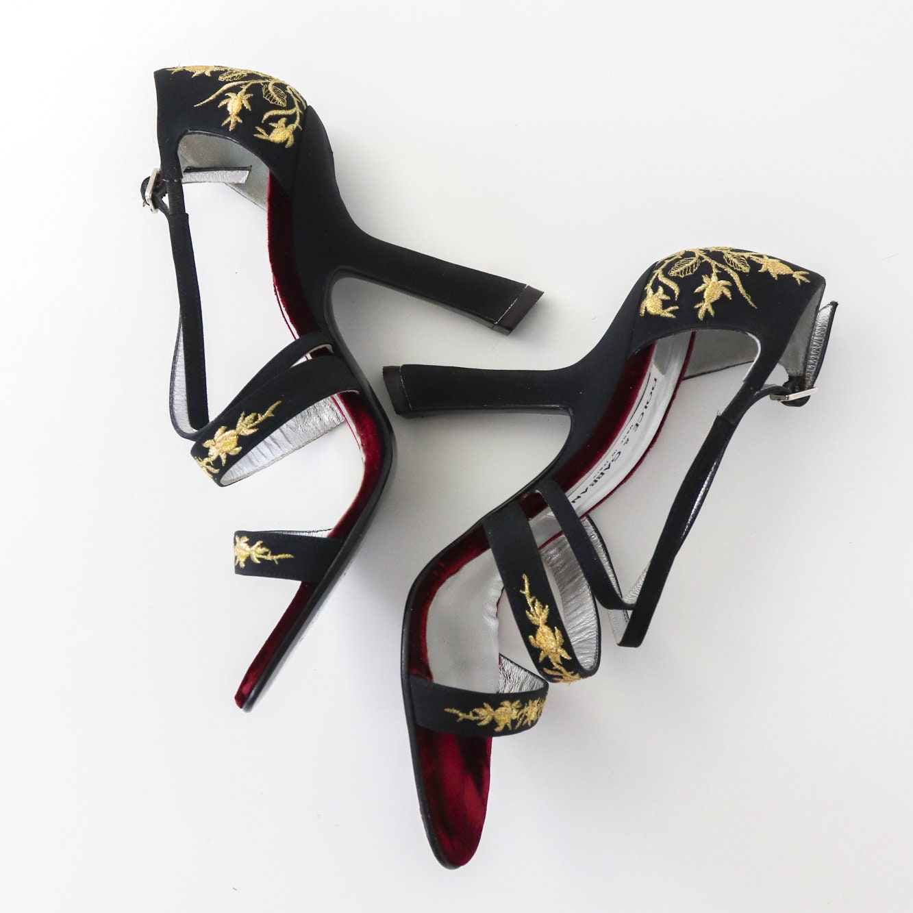 Vintage S/S 1998 Dolce&Gabbana Black Satin Embroidered Heels / 36 (US 6)