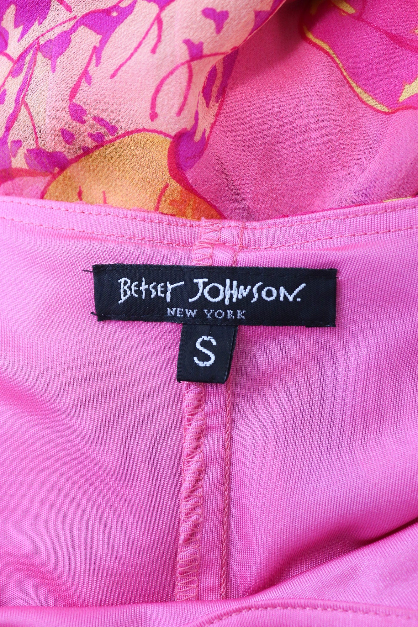 Vintage S/S 2001 Betsey Johnson Pink Silk Floral Print Tie Front Dress / XS