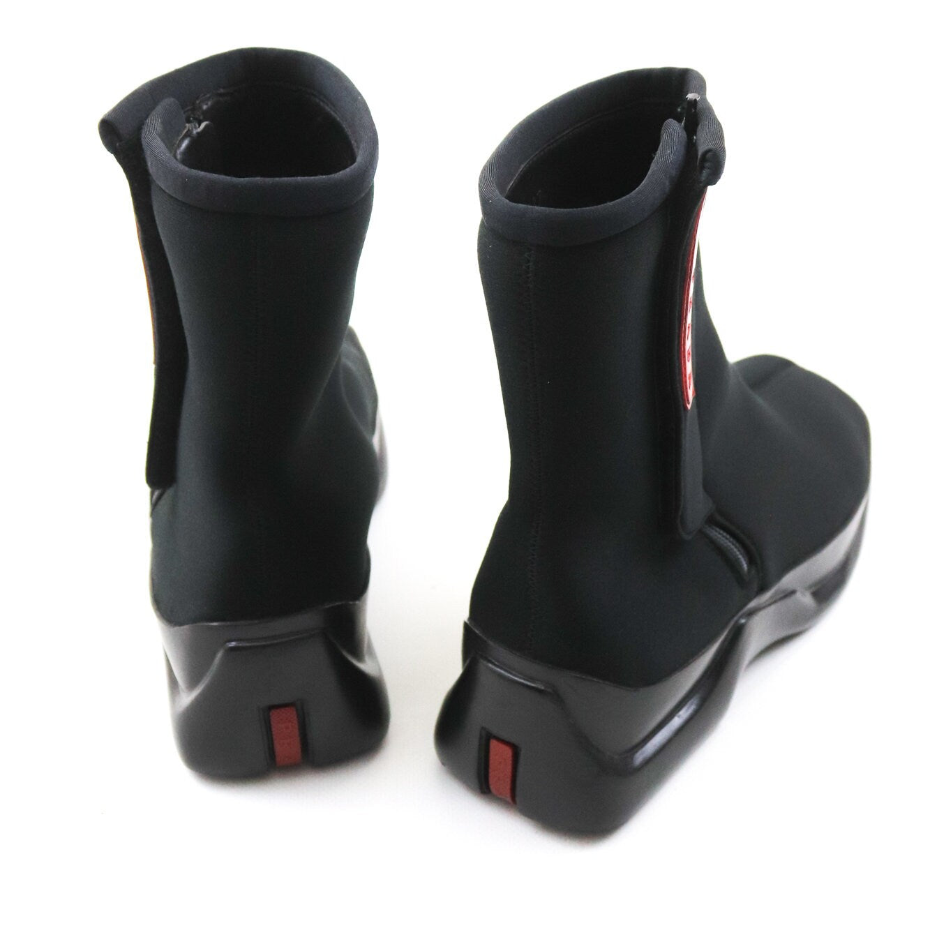 Vintage 1990s Prada Linea Rosa Square Toe Massive Sole Nylon Moto Boots / 37 (US 7)