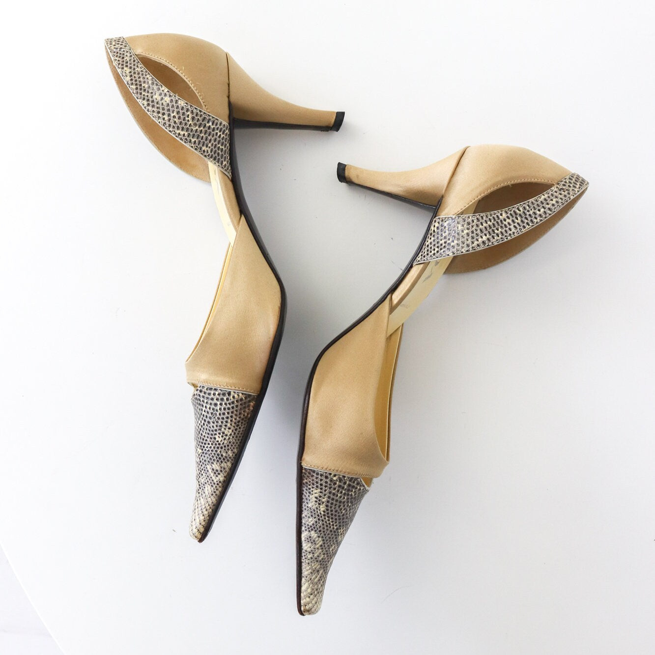 Vintage 2000s Prada Satin D'Orsay Lizard Trim Flared Heel Pumps / 39 (US 9)