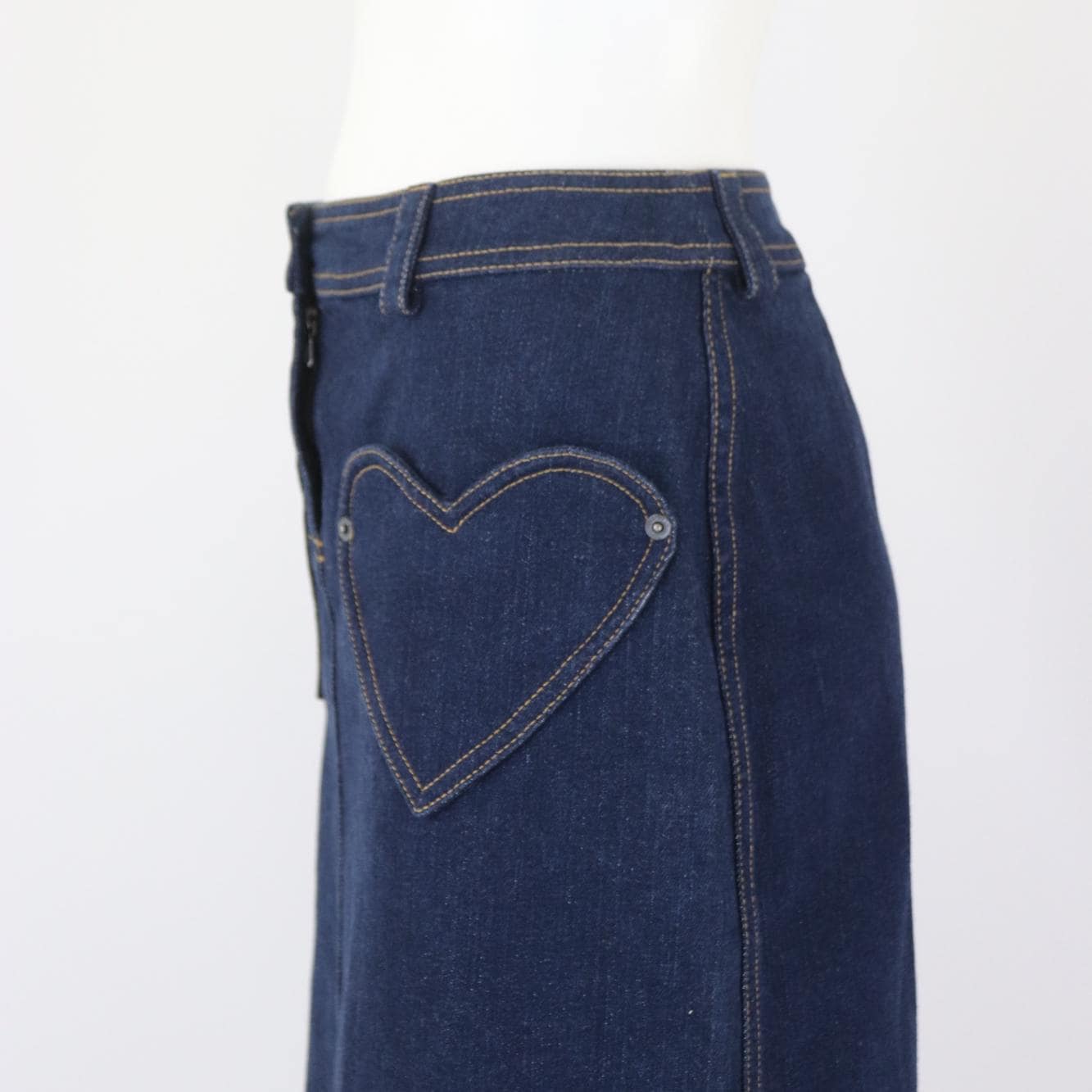 Vintage 2005 Christian Dior Boutique Galliano Era Denim Midi Skirt Heart Shaped Pockets / IT 42 (S-M)