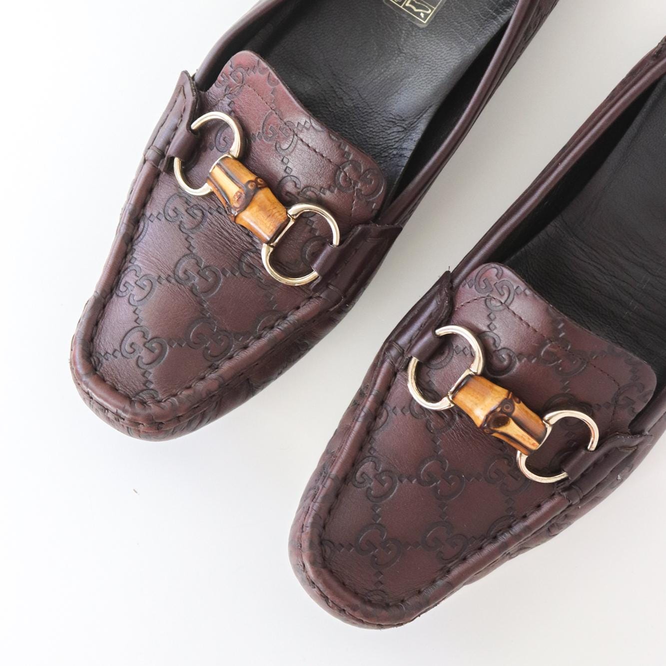 Vintage Gucci Guccissima Monogram Leather Loafers Moccasin Bamboo Horsebit Detail / 40 (US 10)