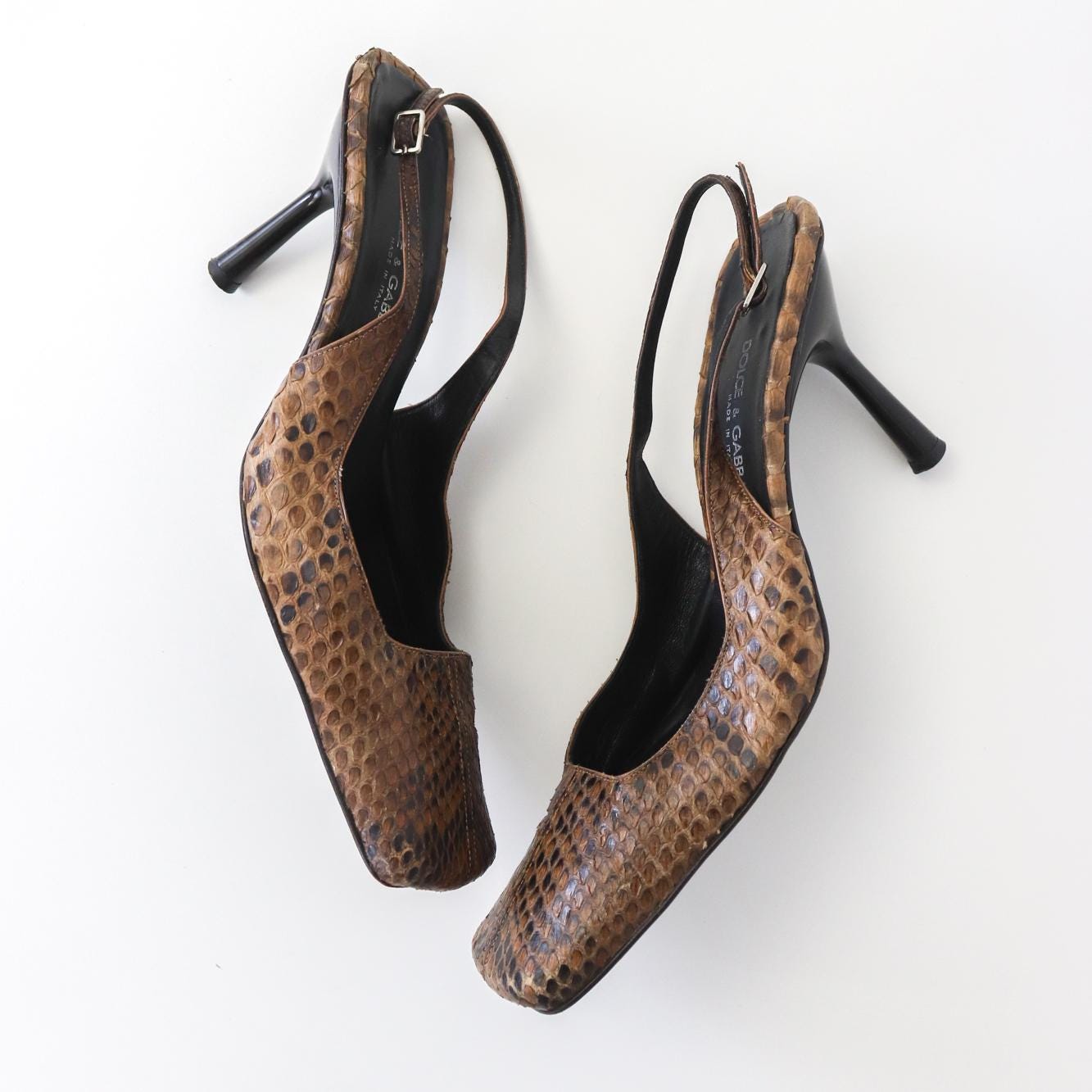 Vintage F/W 1999 Dolce&Gabbana Brown Python Leather Snakeskin Slingback Heels / 40 (US 10)