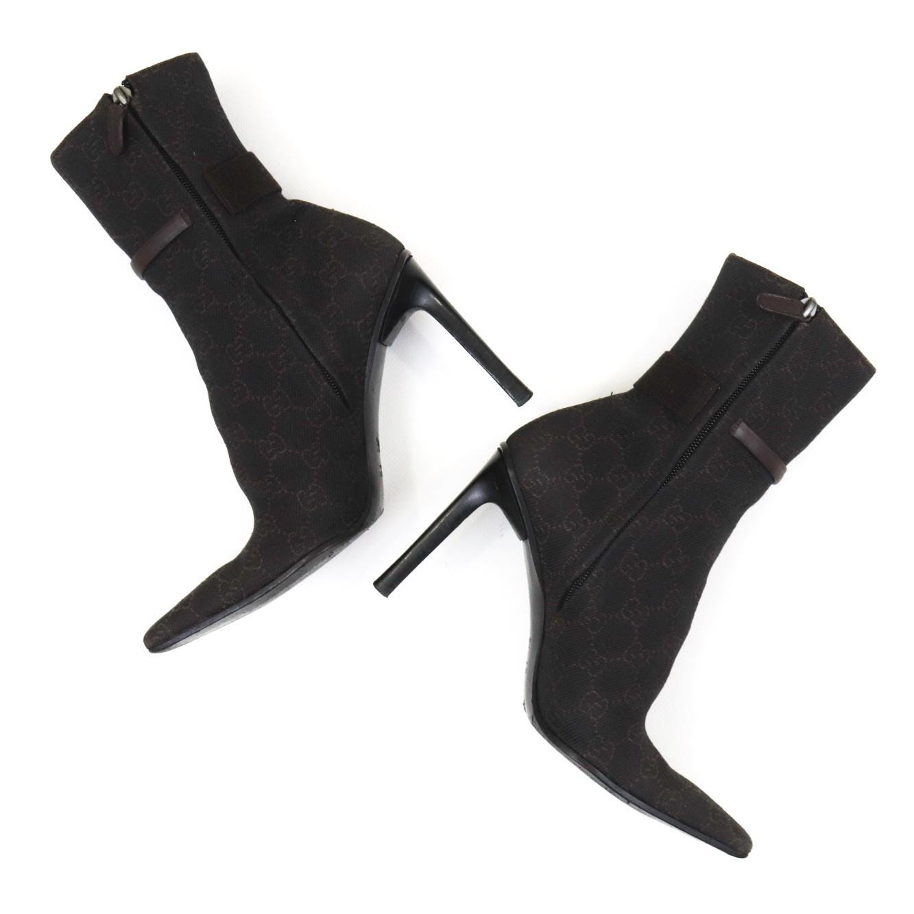 Vintage Gucci by Tom Ford Brown GG Monogram Canvas Ankle Boots Heels / 36.5 (US 6.5)