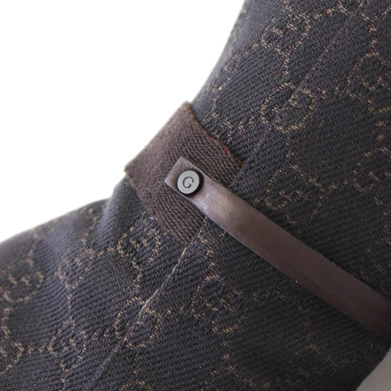 Vintage Gucci by Tom Ford Brown GG Monogram Canvas Ankle Boots Heels / 36.5 (US 6.5)