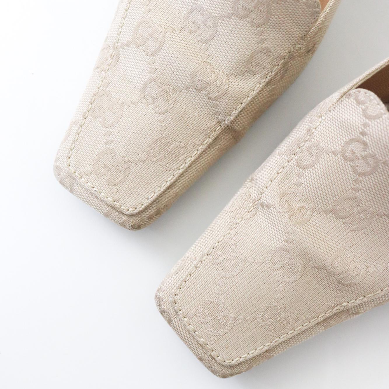 Vintage Gucci by Tom Ford Beige GG Logo Monogram Mules Square Toe Heels / 37 (US 7)