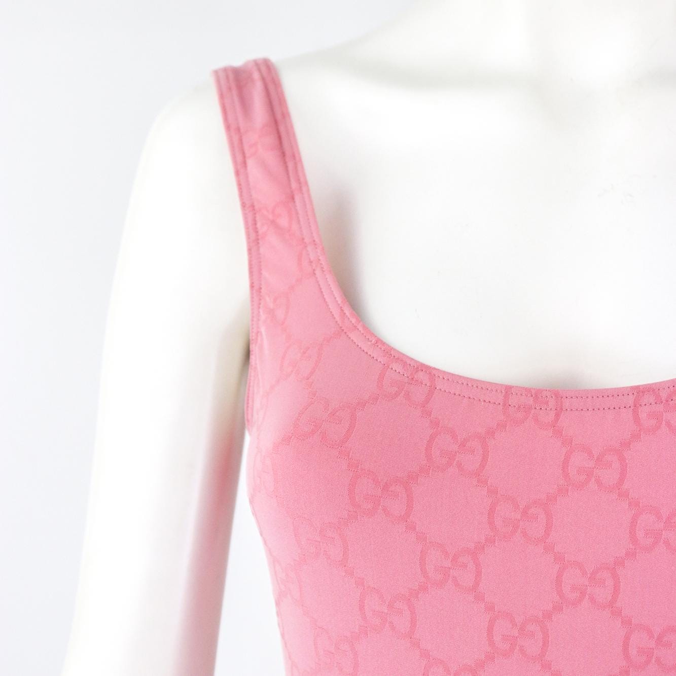 Vintage 1999 Gucci by Tom Ford Pink GG Logo Monogram One Piece Swimsuit Bodysuit / XS