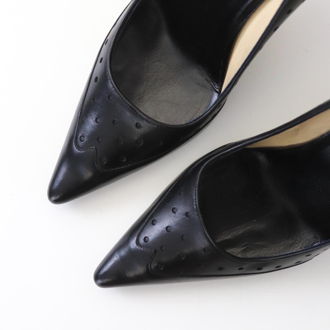 Vintage Gucci Black Leather GG Interlocking Logo Heels Pointed Toe Pumps / 36 (US 6)