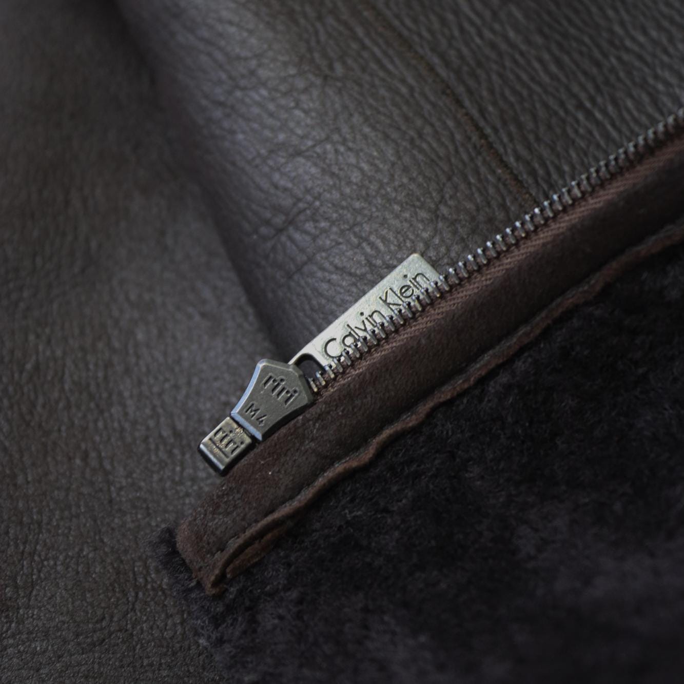 Vintage F/W 2001 Calvin Klein Collection Chocolate Brown Lightweight Leather Fur Shearling Jacket / S-M