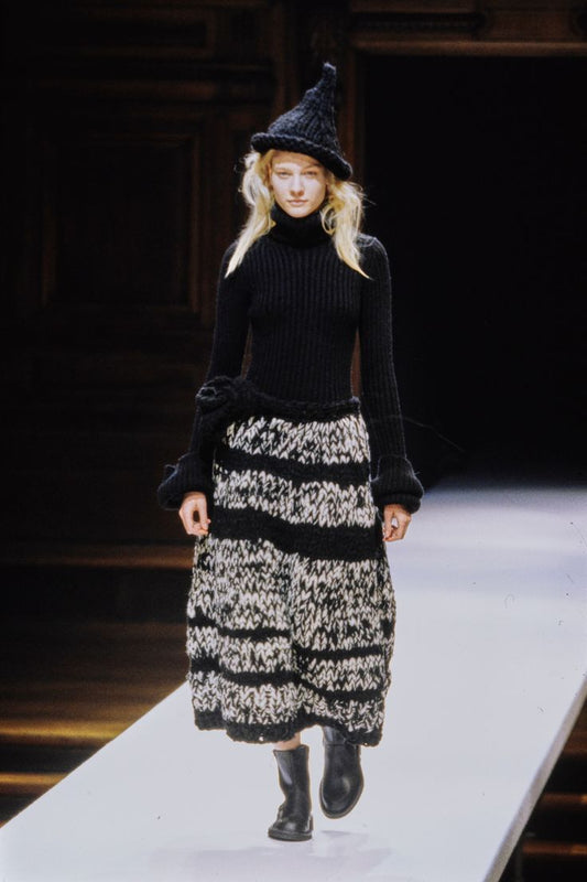 Vintage F/W 1998 Yohji Yamamoto Runway Wool Ribbed Mini Dress / M