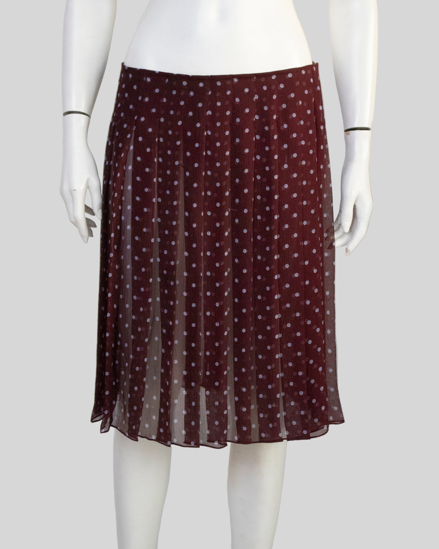 Vintage S/S 2000 Prada Silk Burgundy Polka Dot Print Pleated Skirt / IT 42 (S-M)