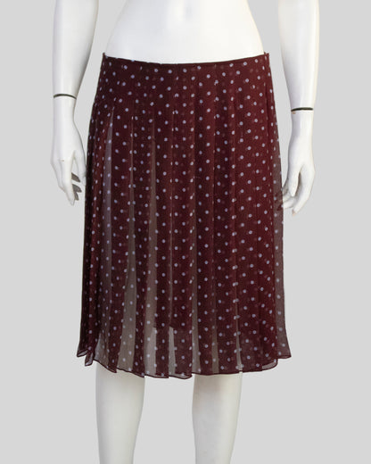 Vintage S/S 2000 Prada Silk Burgundy Polka Dot Print Pleated Skirt / IT 42 (S-M)
