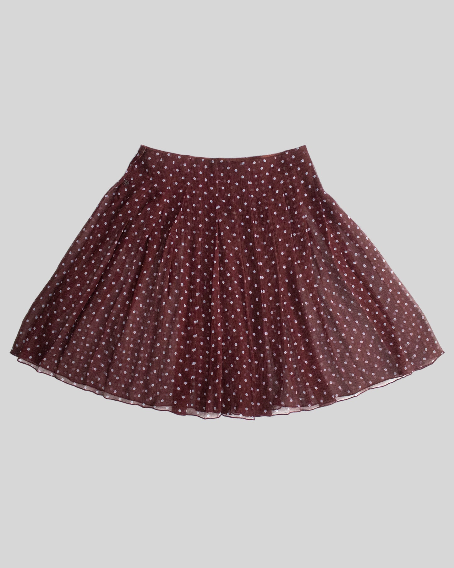 Vintage S/S 2000 Prada Silk Burgundy Polka Dot Print Pleated Skirt / IT 42 (S-M)
