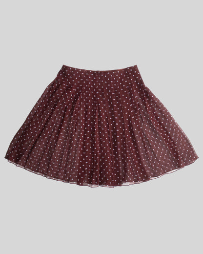 Vintage S/S 2000 Prada Silk Burgundy Polka Dot Print Pleated Skirt / IT 42 (S-M)