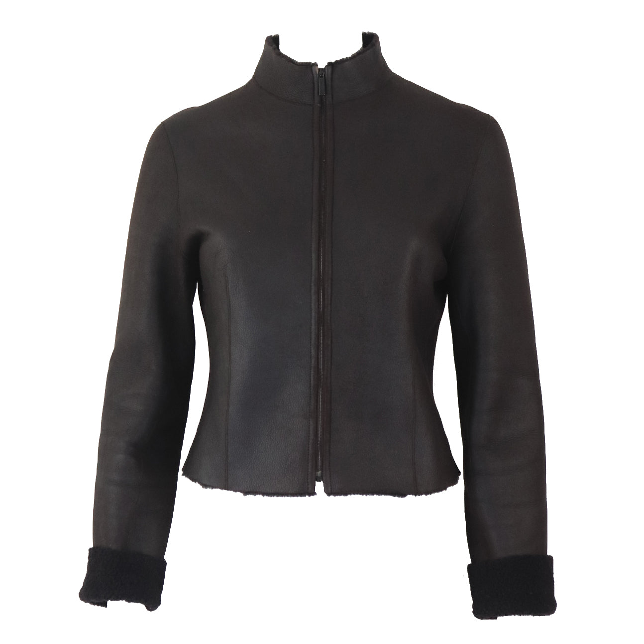 Vintage F/W 2001 Calvin Klein Collection Chocolate Brown Lightweight Leather Fur Shearling Jacket / S-M