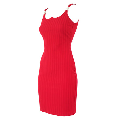 Vintage 1995 Versace Jeans Couture Scalloped Neckline Dress Medusa Head Straps / XS-S