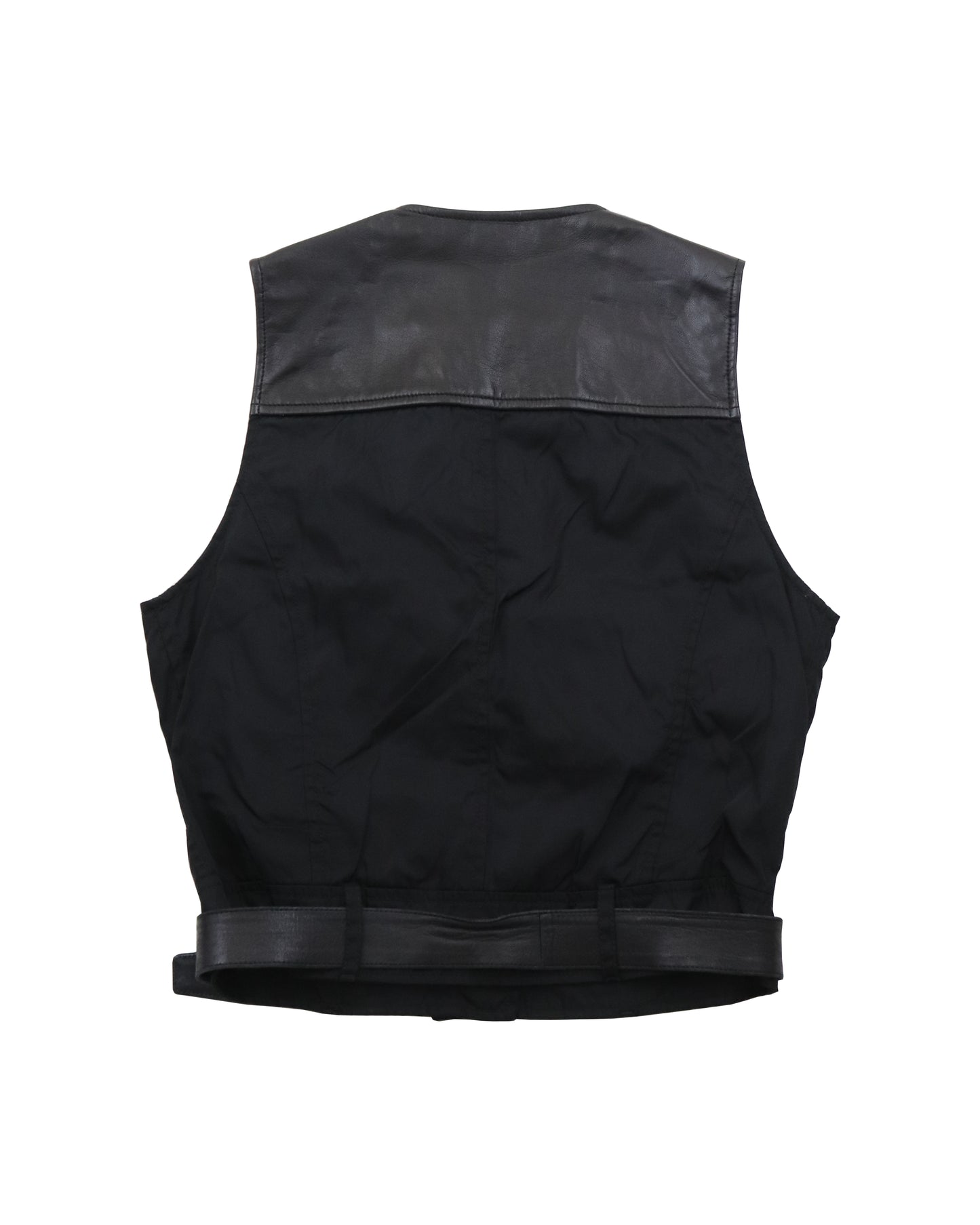 Vintage F/W 1994 Prada Leather Nylon Runway Cropped Belted Vest / M