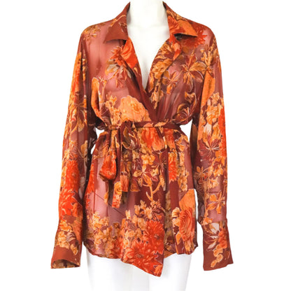 Vintage Gianfranco Ferre Viscose Silk Sheer Floral Print Blouse / L