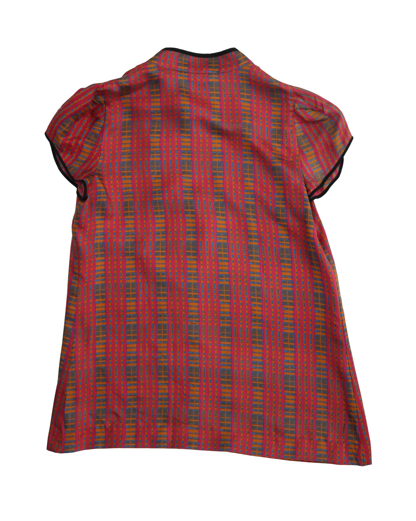 S/S 2008 Prada James Jean Fairy Collection Orange Pink Plaid Silk Blouse / IT 42 (S-M)
