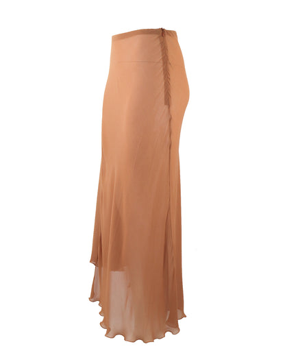 Vintage 1990s Anna Molinari Blumarine Long Sheer Asymmetric Ruffled Skirt / IT 42 (S)