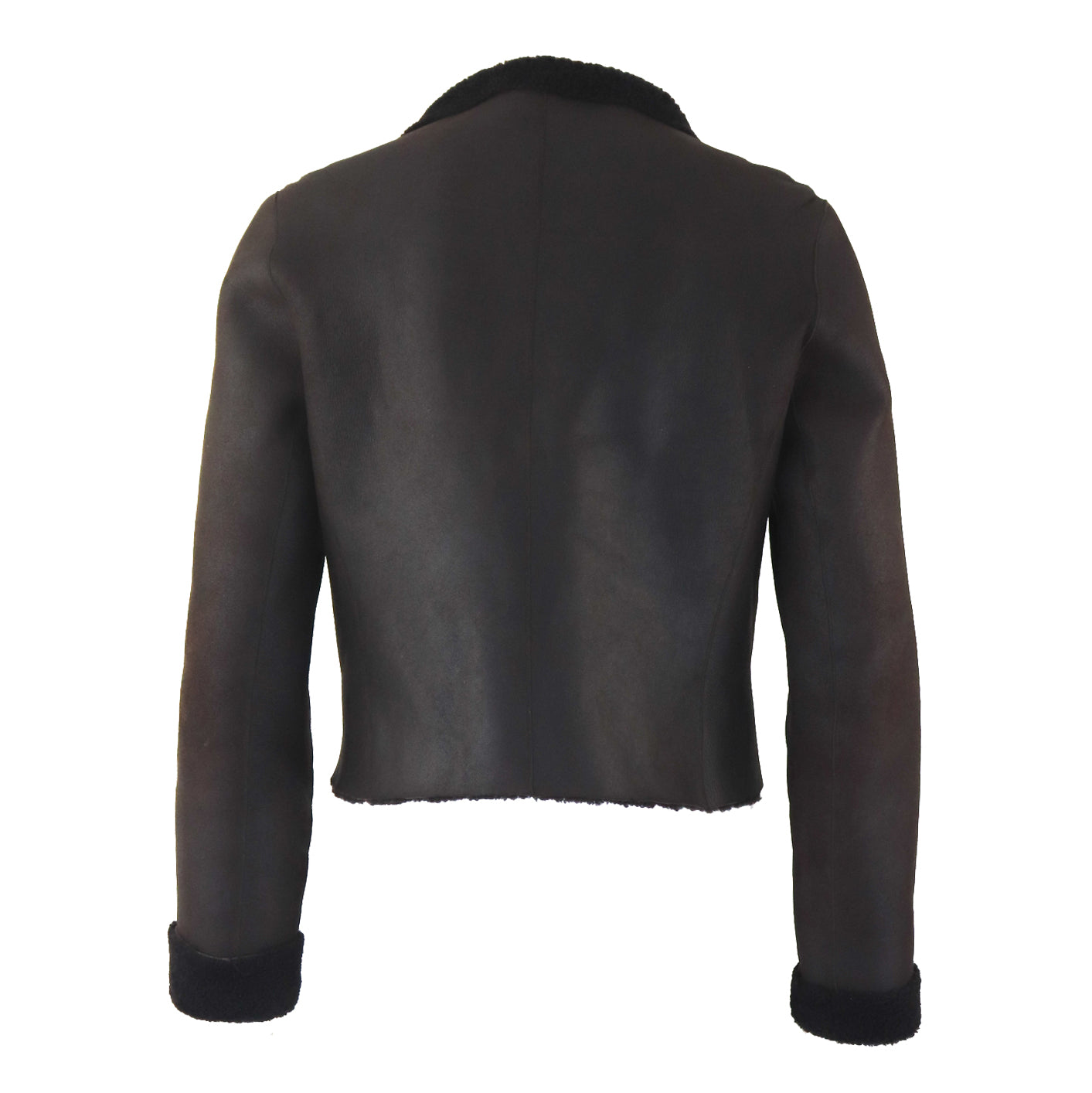 Vintage F/W 2001 Calvin Klein Collection Chocolate Brown Lightweight Leather Fur Shearling Jacket / S-M