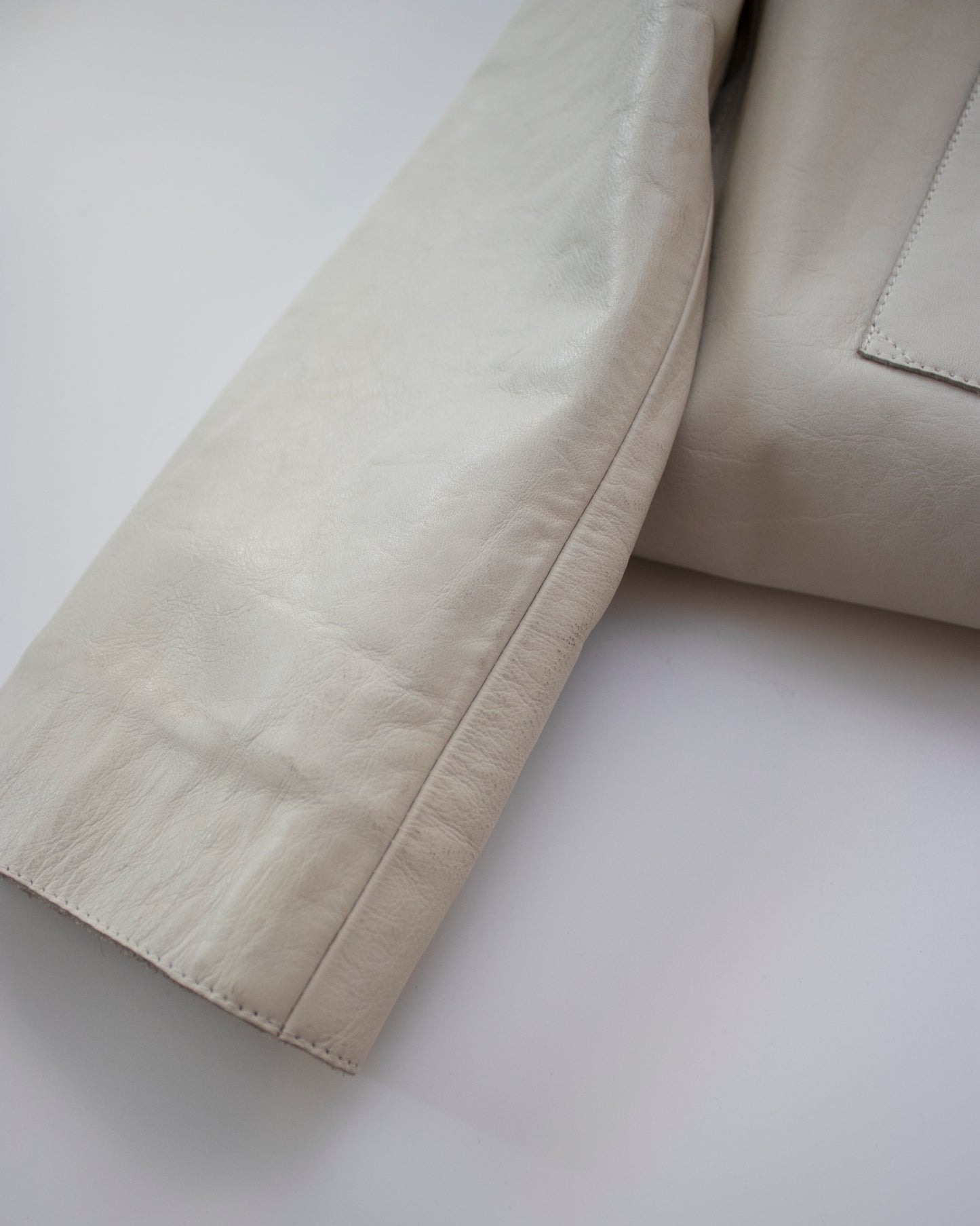 Vintage S/S 2000 Calvin Klein Collection Off-white Leather Runway Coat / XS-S