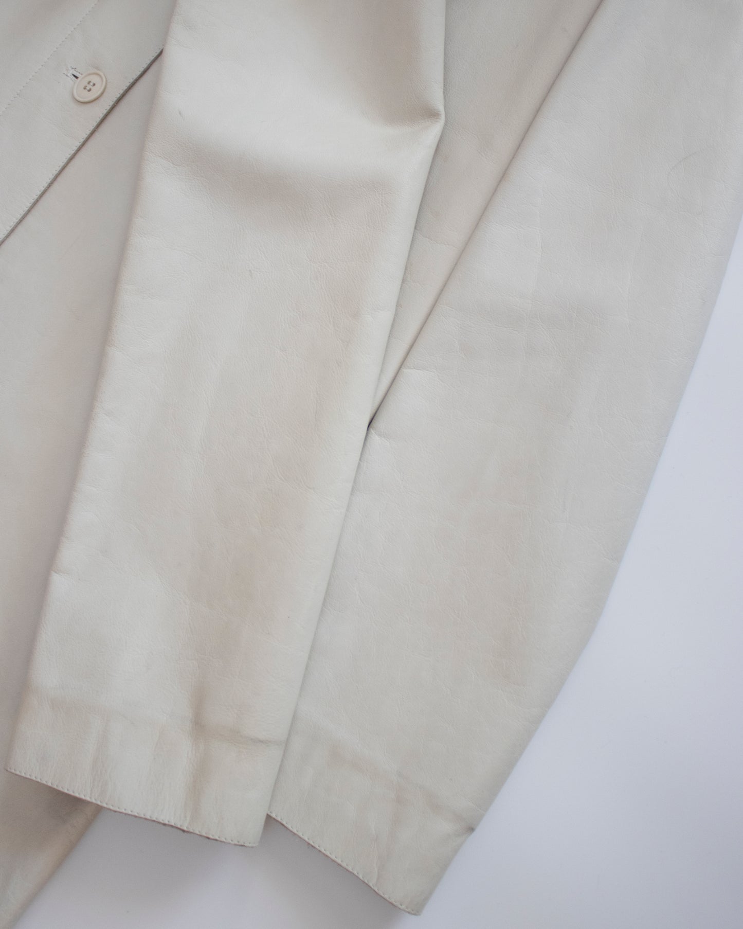 Vintage S/S 2000 Calvin Klein Collection Off-white Leather Runway Coat / XS-S